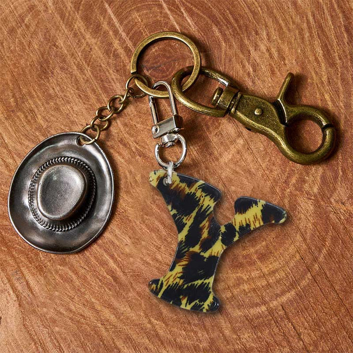Leopard Print Letter & Cowboy Hat Pendant Keychain - Brass Keychain + Silver Hat - Y - image 32