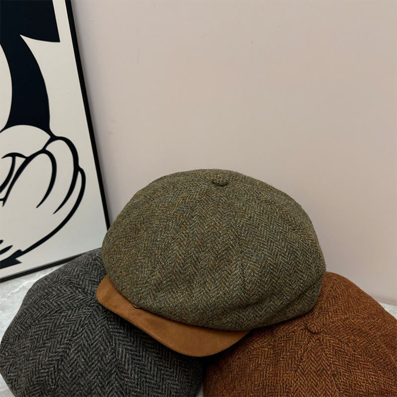 Vintage Solid Color Winter Beret Hat With Button - Olive Green - Adjustable (About 21 5/8"-23 1/4") - image 0