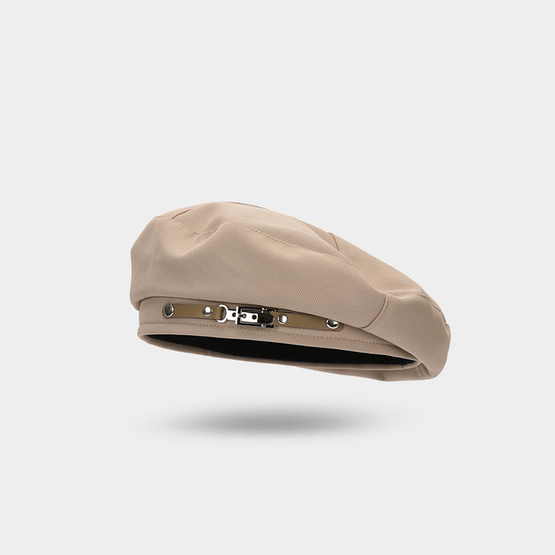 Winter Fashion Simple Metal Buckle Women's Beret Hat - Khaki - Adjustable (About 22"-22 7/8") - image 0