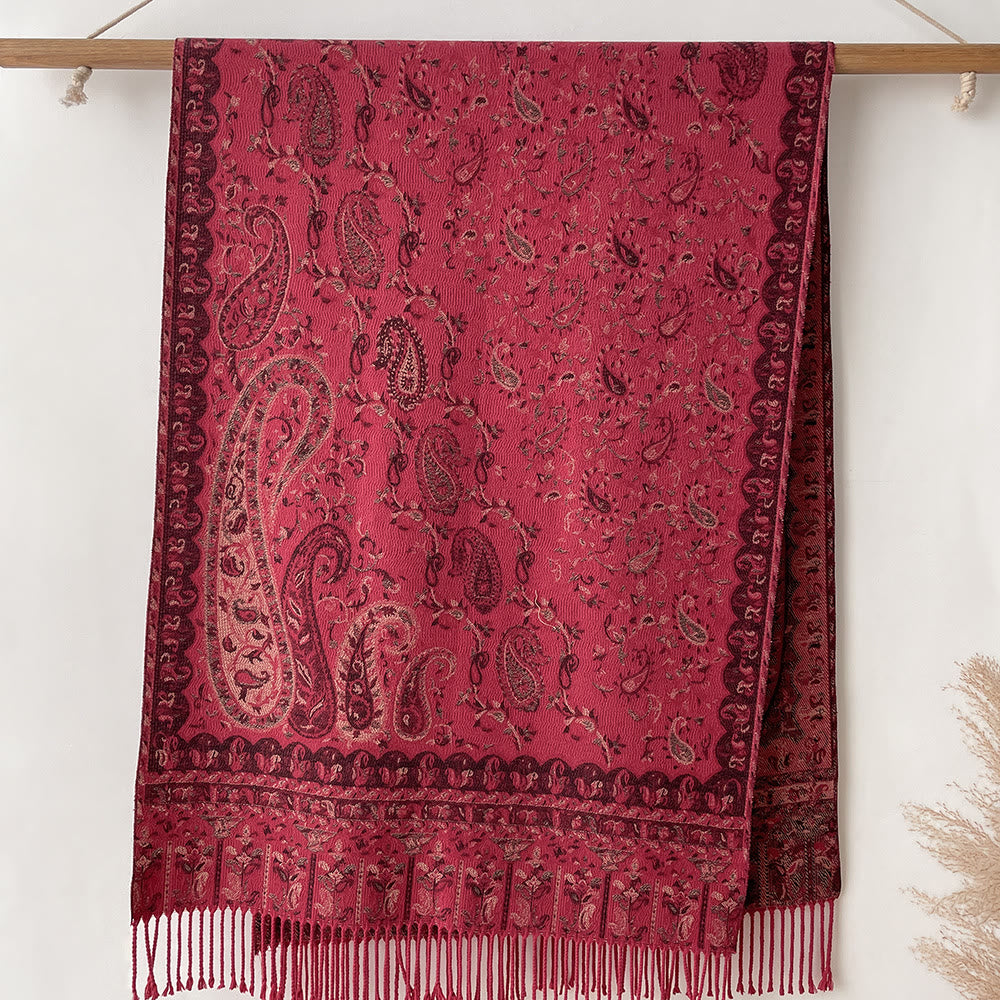 Retro Bohemian Style Cashew Print Shawl Scarf For Warmth - Red - image 3