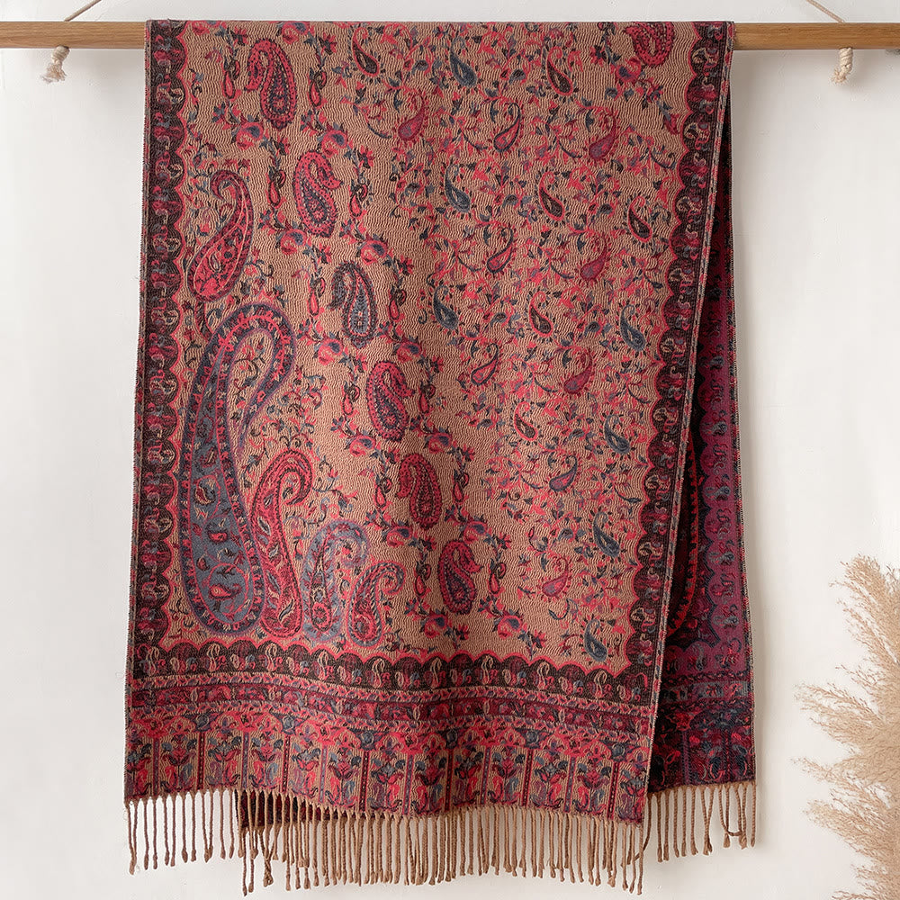 Retro Bohemian Style Cashew Print Shawl Scarf For Warmth - Brown - image 5