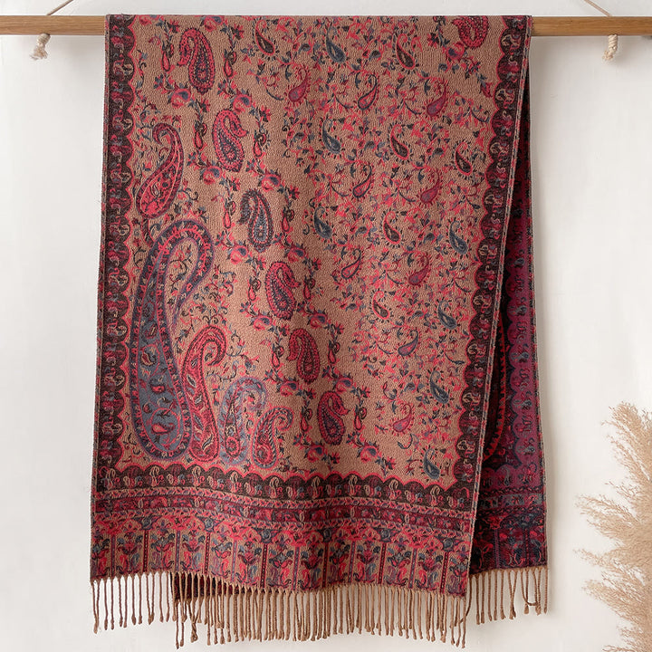 Retro Bohemian Style Cashew Print Shawl Scarf For Warmth - Brown - image 5