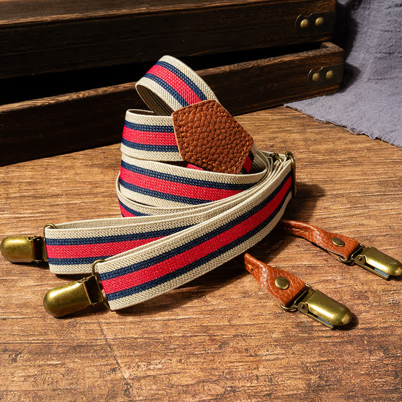 Red & Beige Striped Y-back Elastic Suspenders - image 2