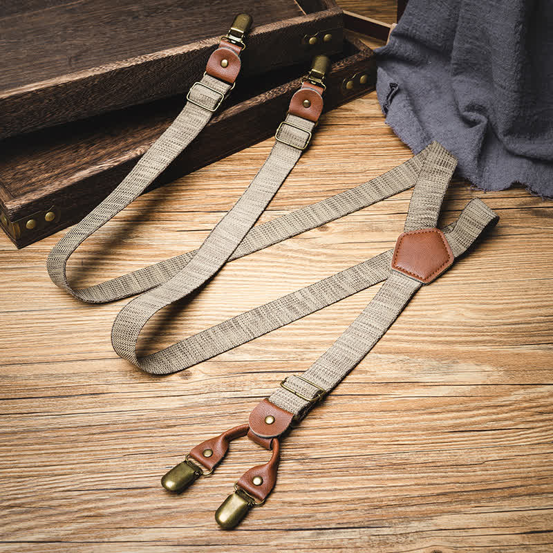 Dark Khaki Nostalgic Casual Y-back Elastic Suspenders - image 1