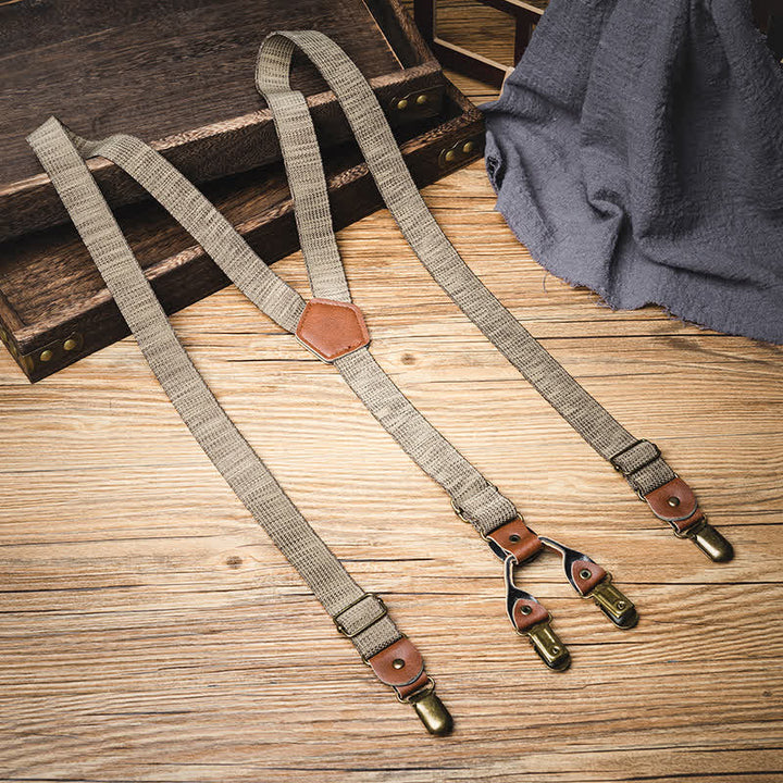 Dark Khaki Nostalgic Casual Y-back Elastic Suspenders - Dark Khaki - image 0