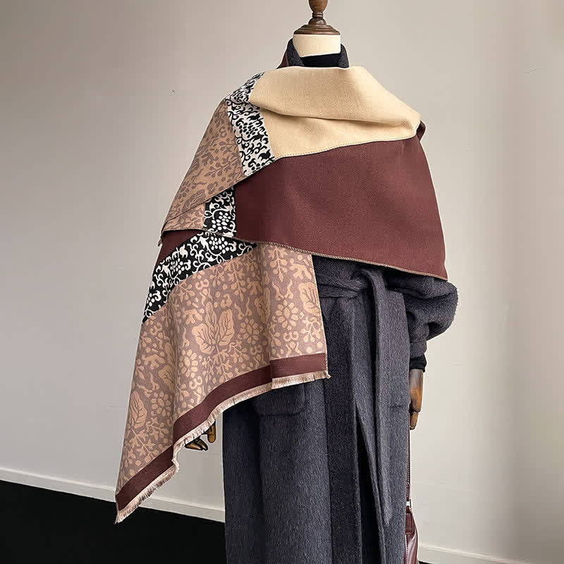 Patchwork-Style Flower Leaves Pattern Warm Scarf - image 6