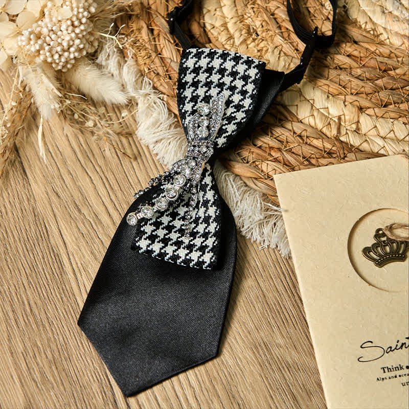 Black Houndstooth Rhinestone Bow Shape Creative Necktie - image 5