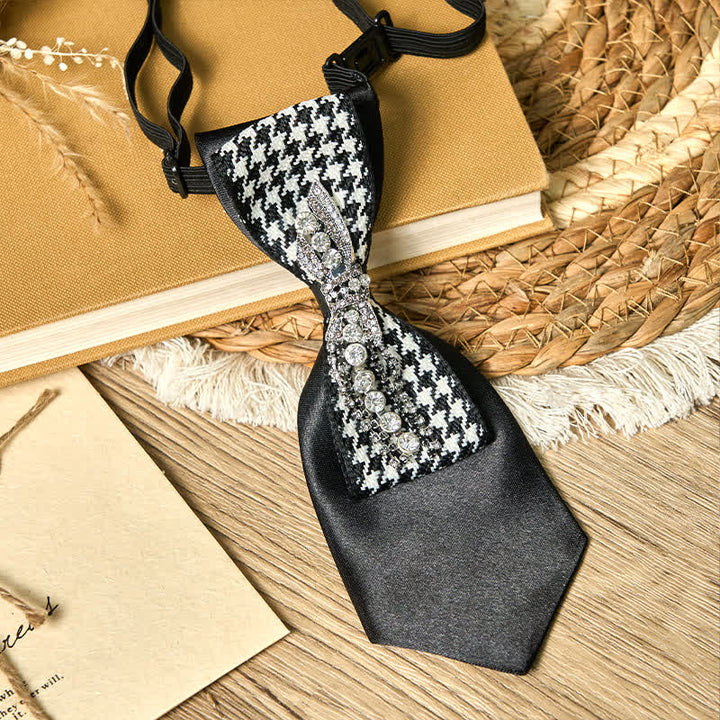 Black Houndstooth Rhinestone Bow Shape Creative Necktie - image 4