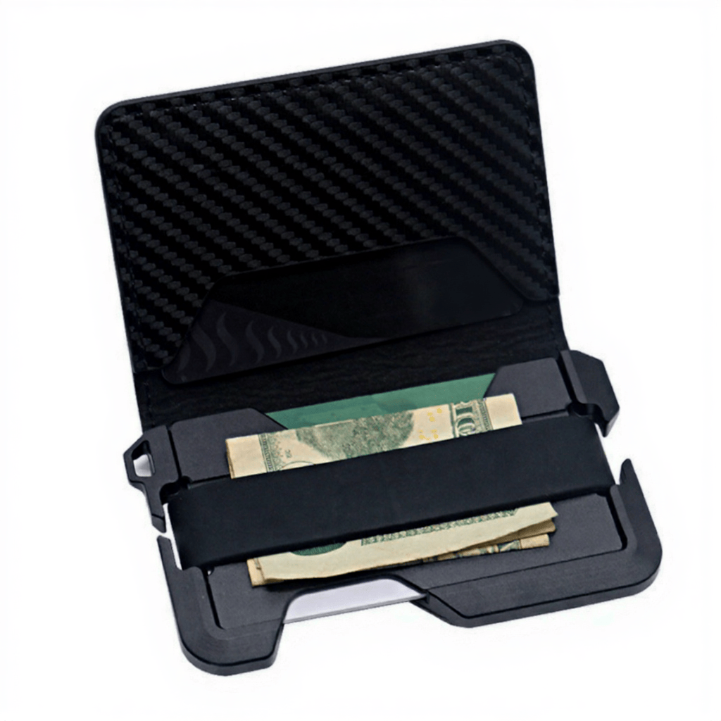 RFID Shielding Function Carbon Fiber Folding Tactical Wallet - Black - image 2