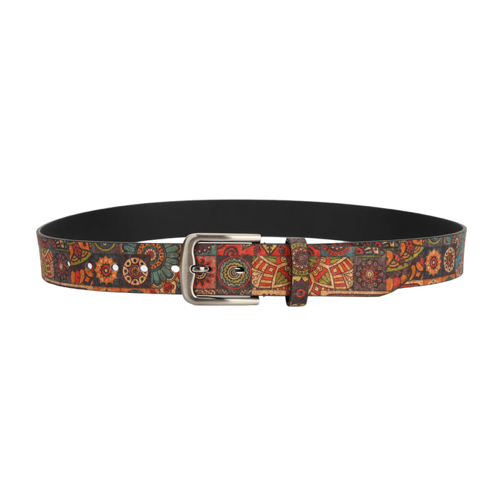 Women's Bohemian Plant Round Pattern Leather Belt - image 1