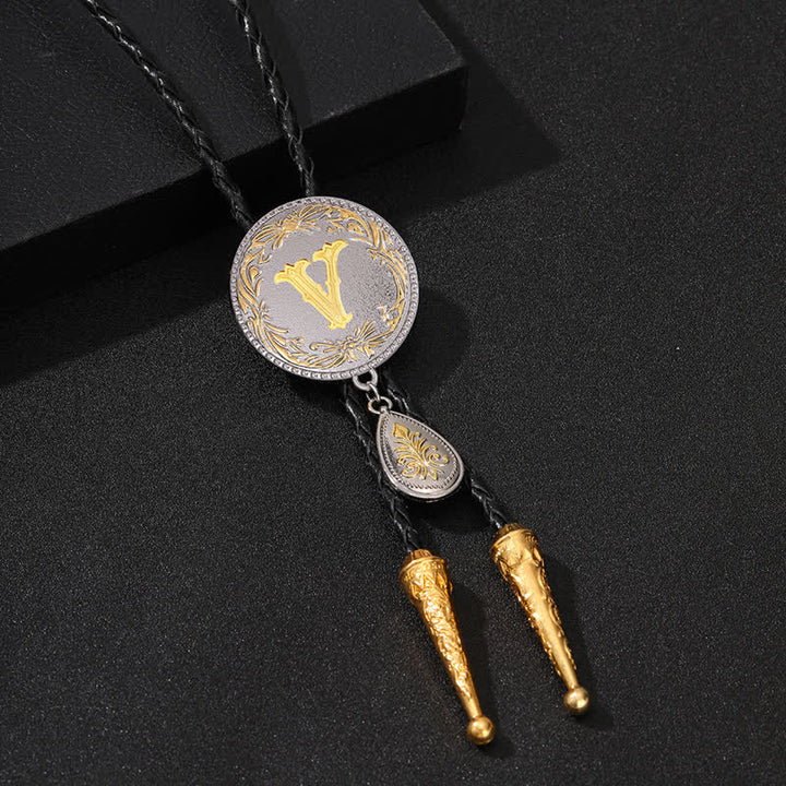 Initial Letter A To Z Bolo Tie With Teardrop-Shaped Pendant - Gold - V - image 42