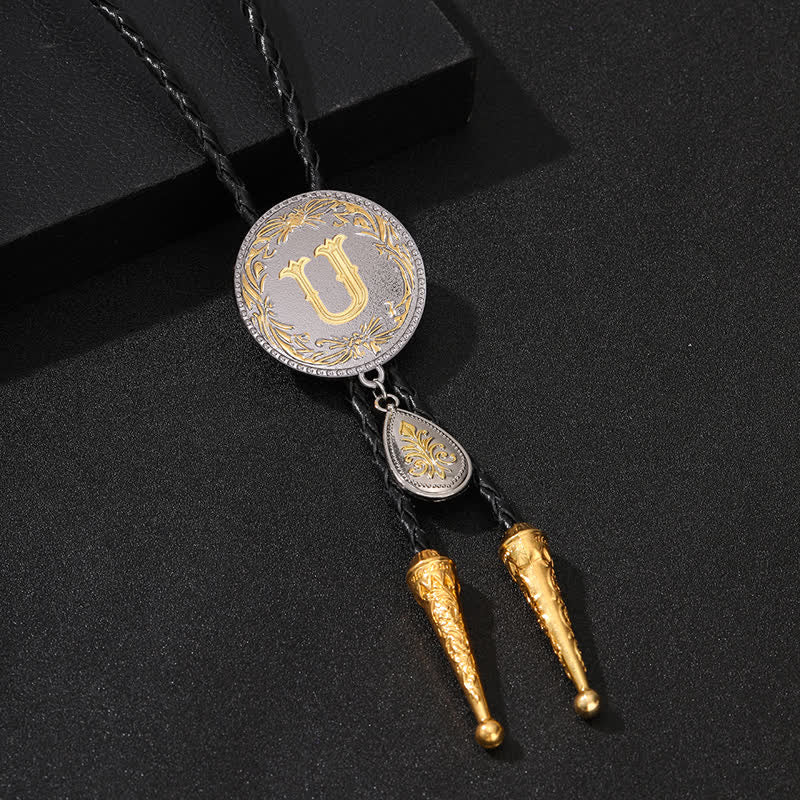 Initial Letter A To Z Bolo Tie With Teardrop-Shaped Pendant - Gold - U - image 40