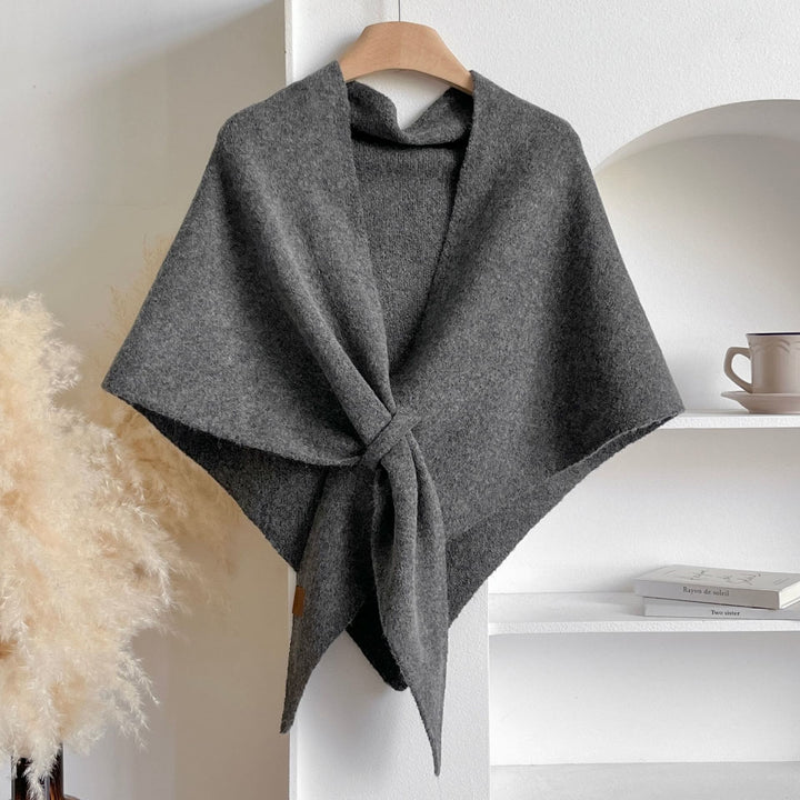 Women's Winter Warm Solid Color Triangle Shawl Scarf - Dark Grey - image 7