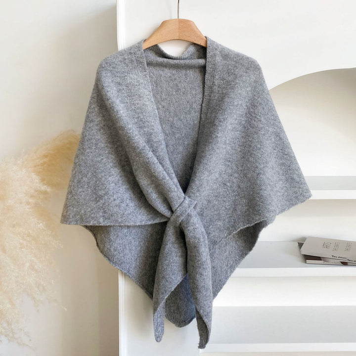 Women's Winter Warm Solid Color Triangle Shawl Scarf - Light Gray - image 6