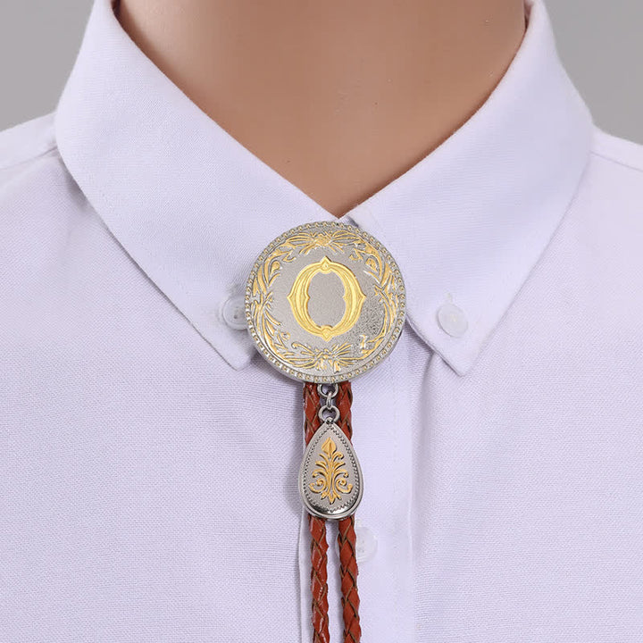 Initial Letter Brown Leather Bolo Tie With Teardrop-Shaped Pendant - Gold - O - image 17