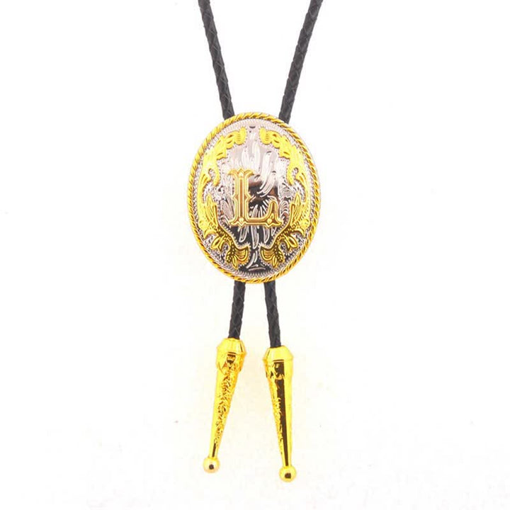 Gold & Silver Two-Tone Oval Initial Letter Leather Bolo Tie - Gold - L - image 13
