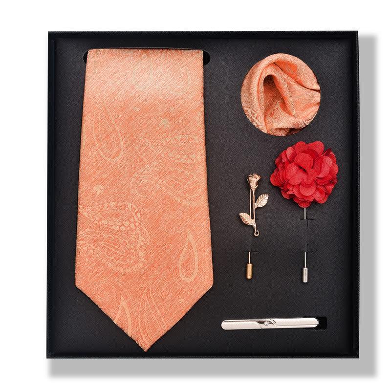 5Pcs Men's Elegant Pocket Square Brooch Corsage Necktie Set - Style #10 - image 18