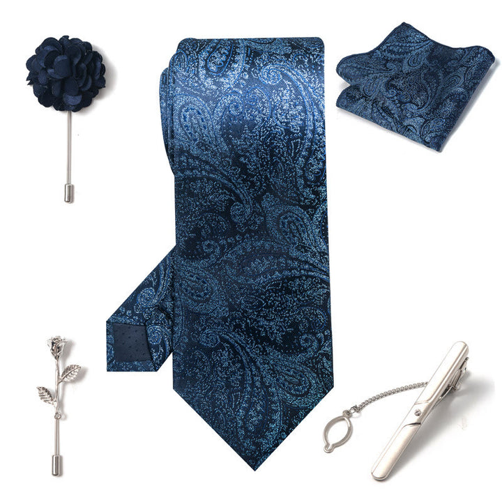 5Pcs Men's Elegant Pocket Square Brooch Corsage Necktie Set - image 1