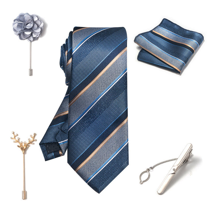 5Pcs Men's Elegant Pocket Square Brooch Corsage Necktie Set - image 29