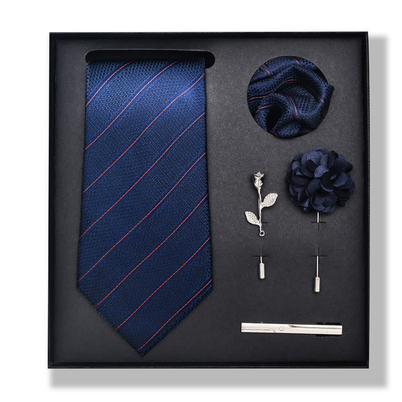 5Pcs Men's Elegant Pocket Square Brooch Corsage Necktie Set - Style #2 - image 2