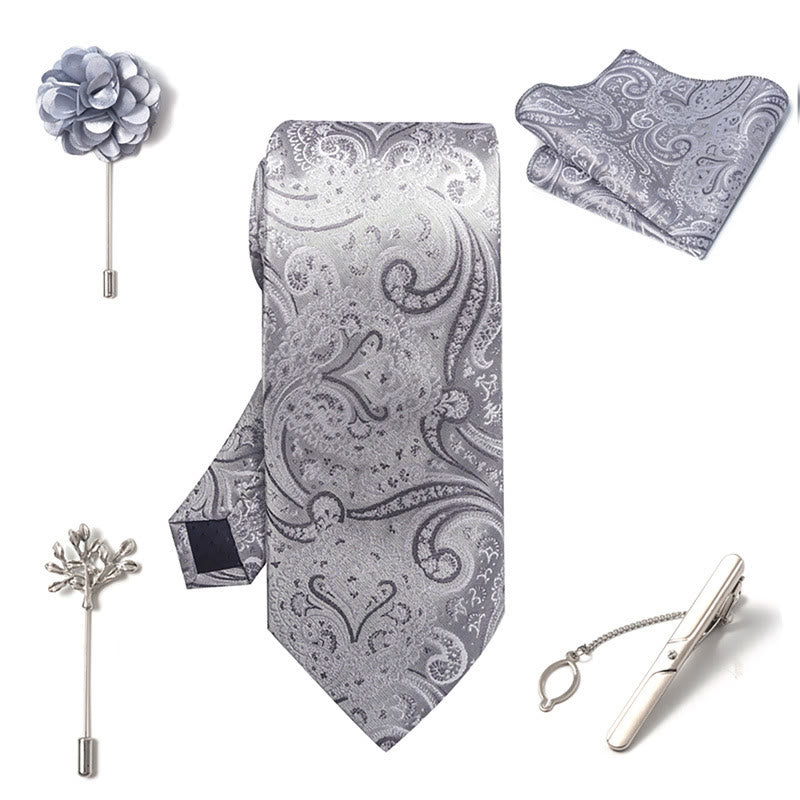 5Pcs Men's Elegant Pocket Square Brooch Corsage Necktie Set - image 25