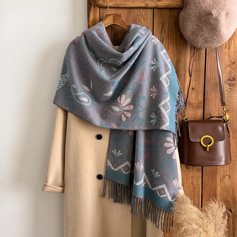 Women's Bohemian Style Printed Tassels Winter Warm Shawl Scarf - image 9