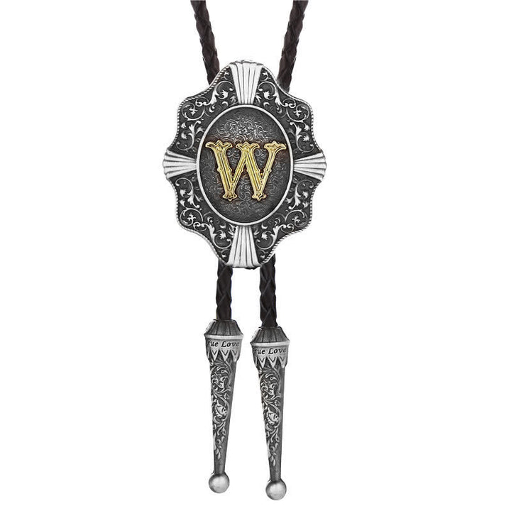 Intricate Filigree Design Initial Letter A To Z Bolo Tie - Silver - W - image 22
