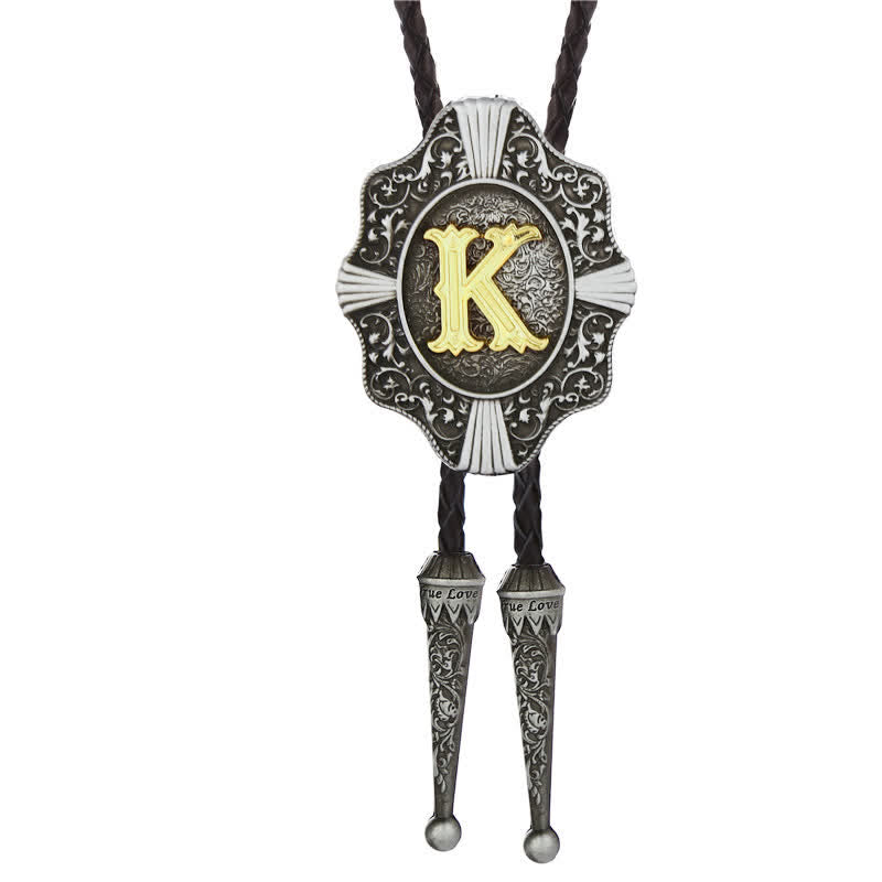 Intricate Filigree Design Initial Letter A To Z Bolo Tie - Silver - K - image 11