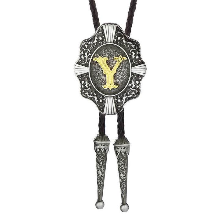 Intricate Filigree Design Initial Letter A To Z Bolo Tie - Silver - Y - image 25