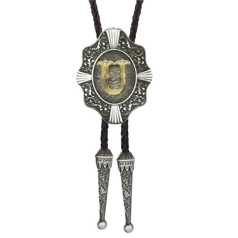 Intricate Filigree Design Initial Letter A To Z Bolo Tie - Silver - U - image 21