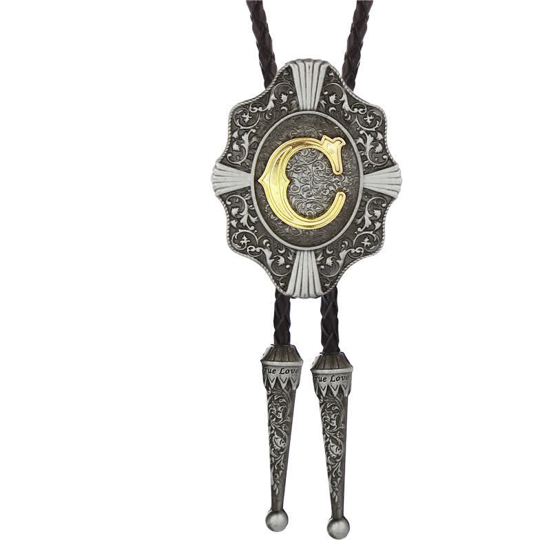 Intricate Filigree Design Initial Letter A To Z Bolo Tie - Silver - C - image 3