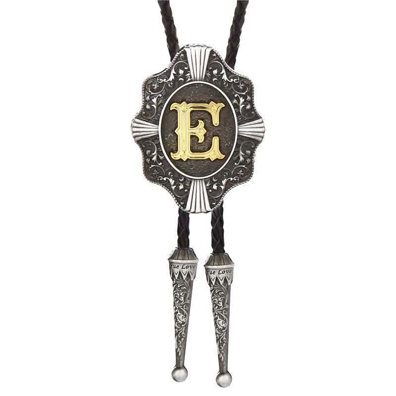 Intricate Filigree Design Initial Letter A To Z Bolo Tie - Silver - E - image 5