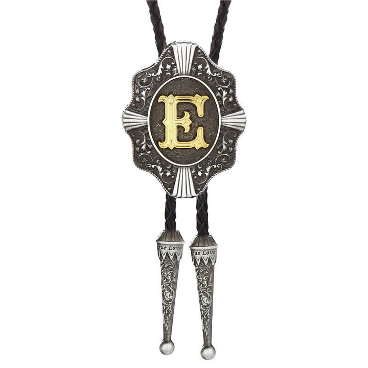 Intricate Filigree Design Initial Letter A To Z Bolo Tie - Silver - E - image 5