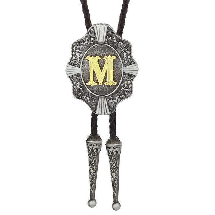 Intricate Filigree Design Initial Letter A To Z Bolo Tie - Silver - M - image 13