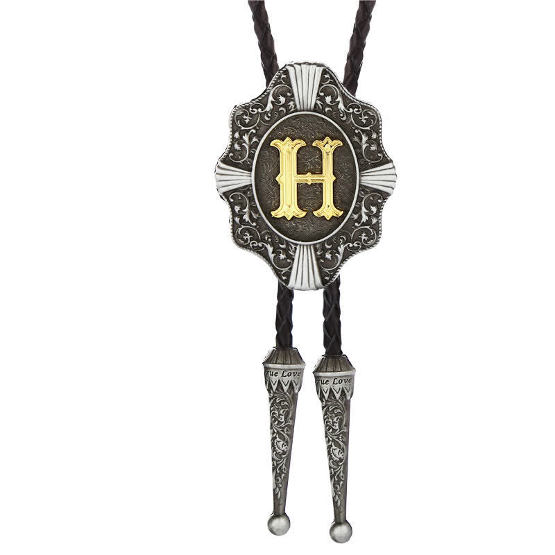 Intricate Filigree Design Initial Letter A To Z Bolo Tie - Silver - H - image 8