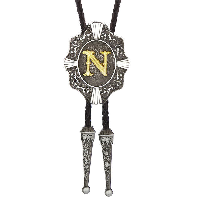 Intricate Filigree Design Initial Letter A To Z Bolo Tie - Silver - N - image 14