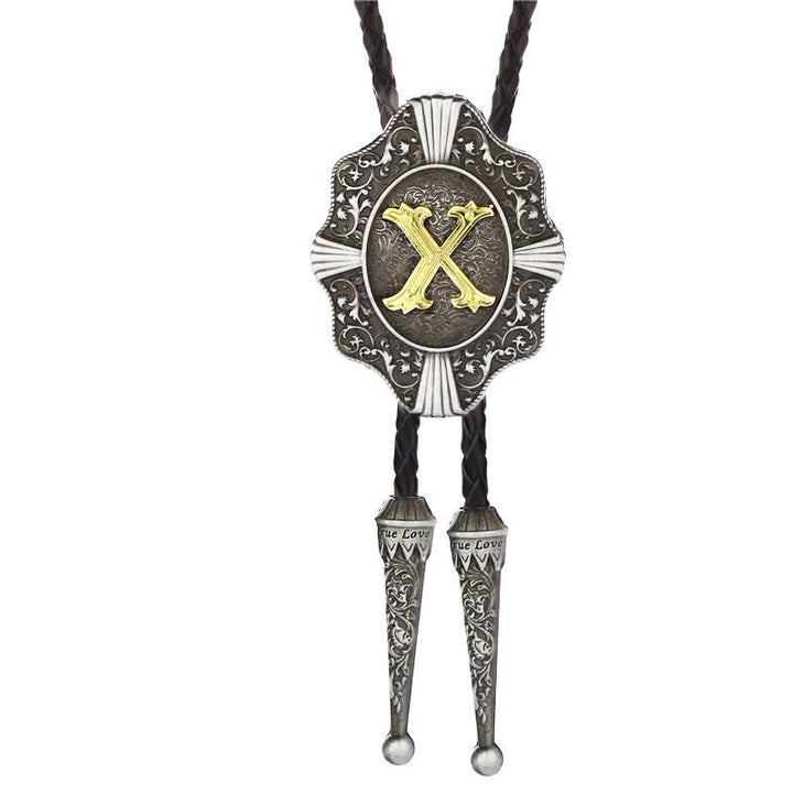 Intricate Filigree Design Initial Letter A To Z Bolo Tie - Silver - X - image 24