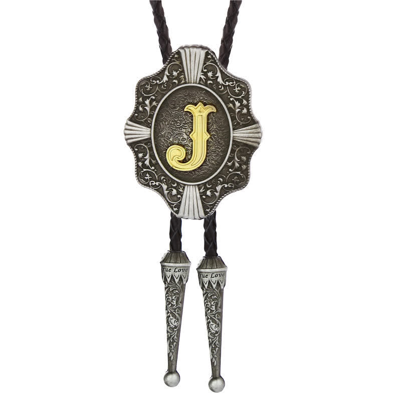 Intricate Filigree Design Initial Letter A To Z Bolo Tie - Silver - J - image 10