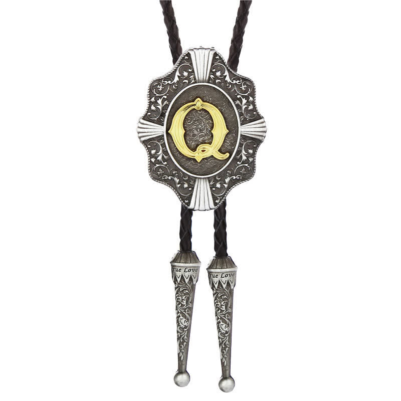 Intricate Filigree Design Initial Letter A To Z Bolo Tie - Silver - Q - image 17