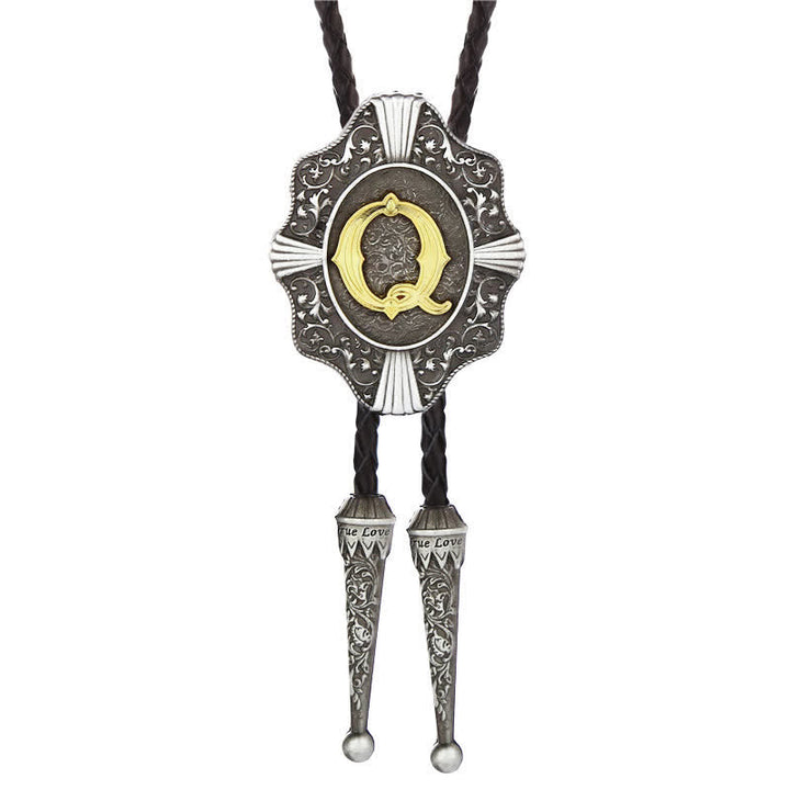 Intricate Filigree Design Initial Letter A To Z Bolo Tie - Silver - Q - image 17
