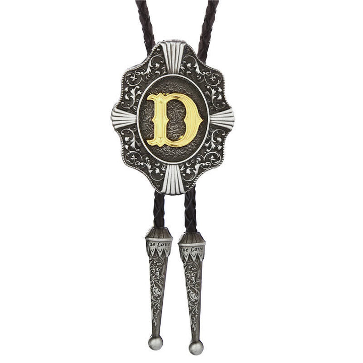 Intricate Filigree Design Initial Letter A To Z Bolo Tie - Silver - D - image 4