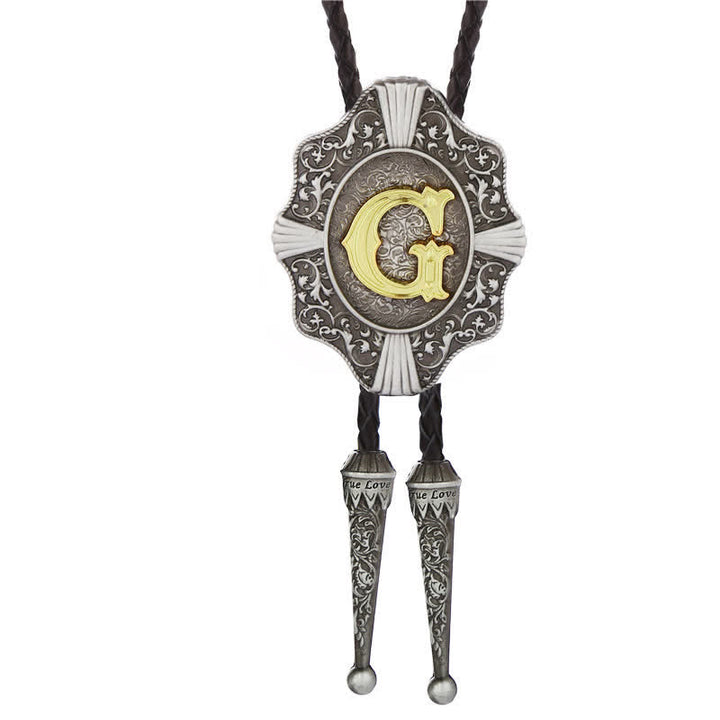 Intricate Filigree Design Initial Letter A To Z Bolo Tie - Silver - G - image 7