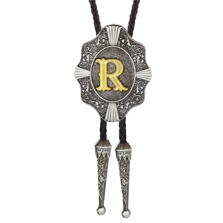 Intricate Filigree Design Initial Letter A To Z Bolo Tie - Silver - R - image 18