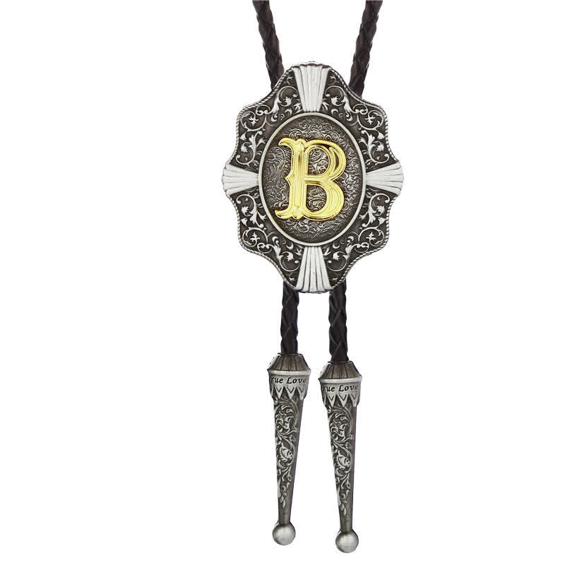 Intricate Filigree Design Initial Letter A To Z Bolo Tie - Silver - B - image 2