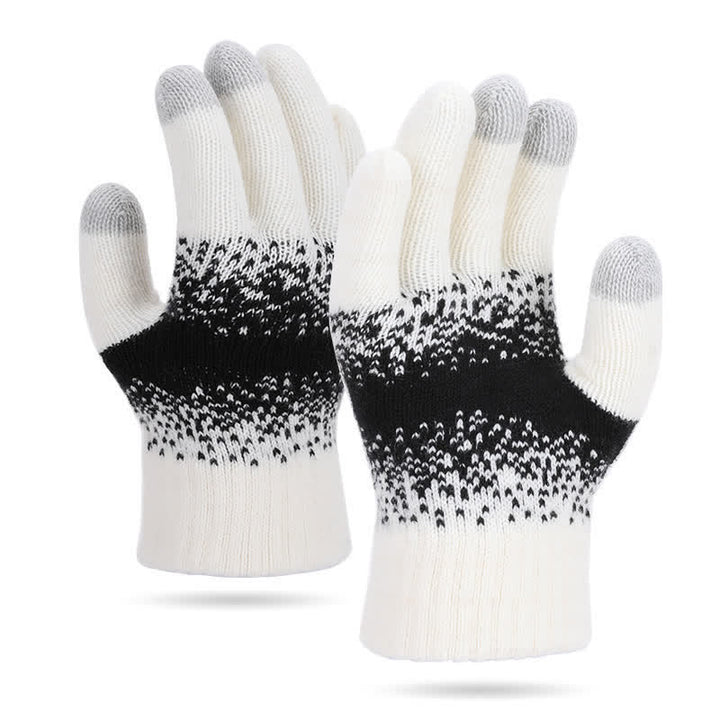 Two-Tone Gradient Color Speckled Patterned Knitted Gloves - Ivory - image 6