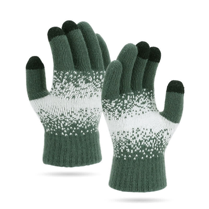 Two-Tone Gradient Color Speckled Patterned Knitted Gloves - Green - image 8