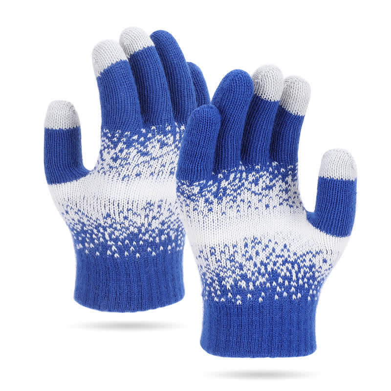 Two-Tone Gradient Color Speckled Patterned Knitted Gloves - Blue - image 4