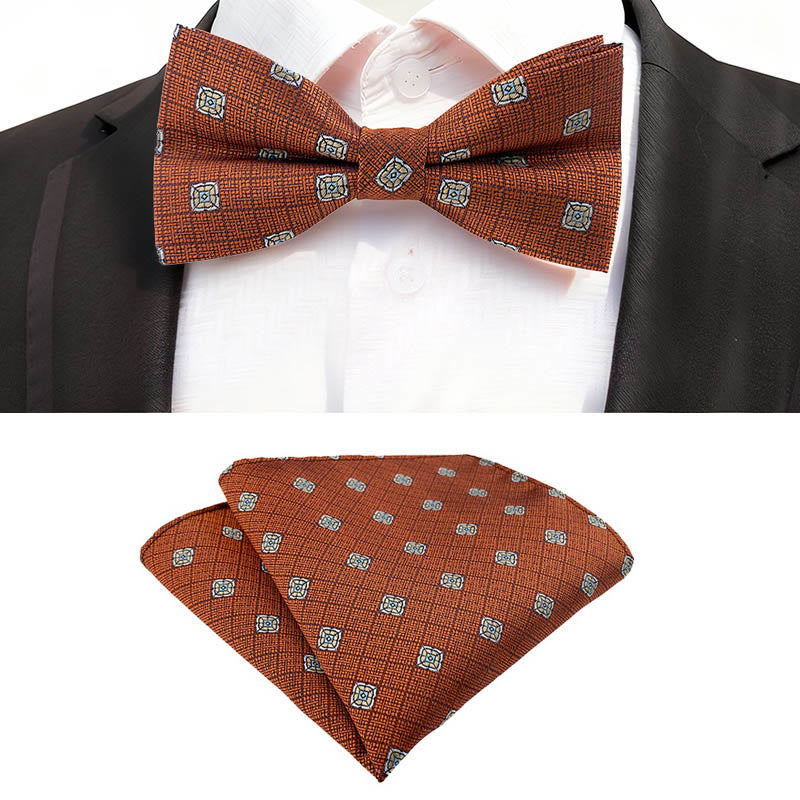 2pcs Men's Paisley Checkered Pocket Square Bow Tie Set - image 1