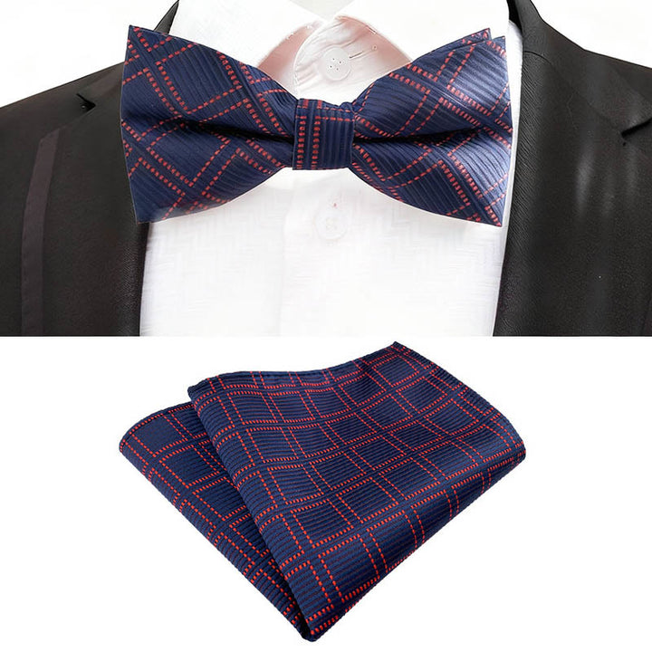 2Pcs Men's Dark Blue Pocket Square Bow Tie Set - image 1