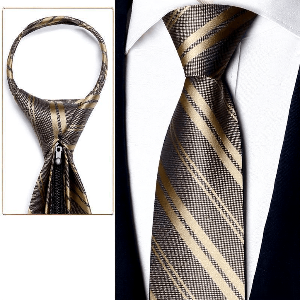 Men's Elegant Champagne Zipper Pre-Tied Necktie - Style #1 - image 0